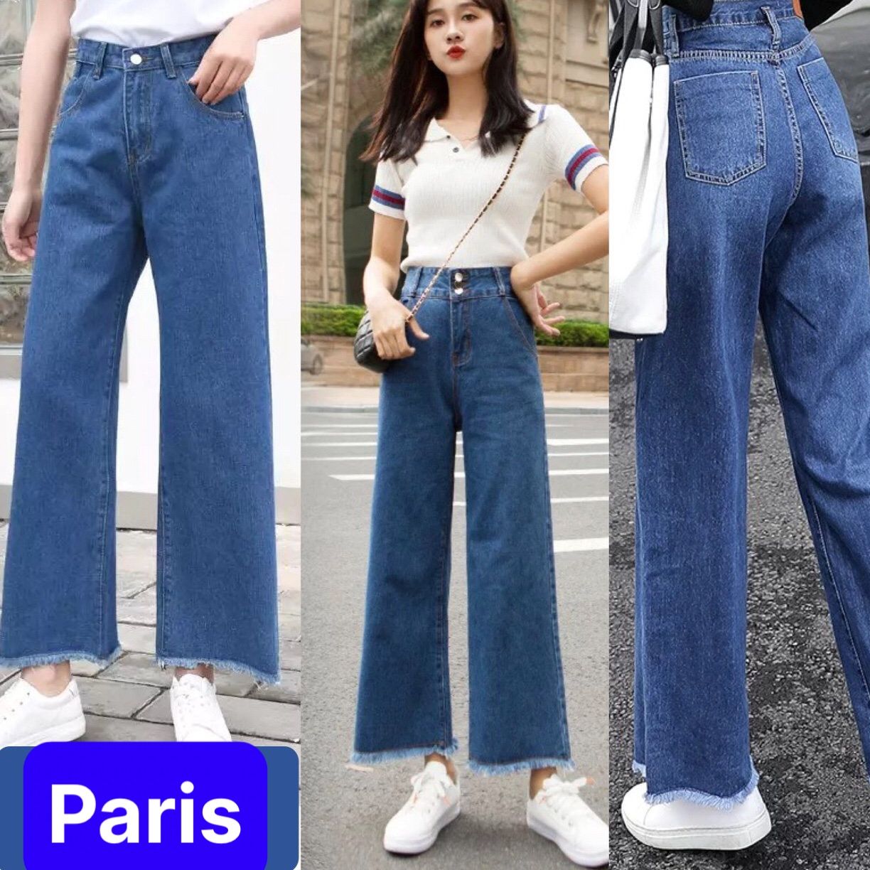 QUẦN BAGGY JEAN NỮ CHẤT BÒ XANH BIỂN NHẠT ỐNG LOE RỘNG LƯNG CAO NÂNG MÔNG HÀN QUỐC 1hitshop CAO CẤP - PARIS FASHION
