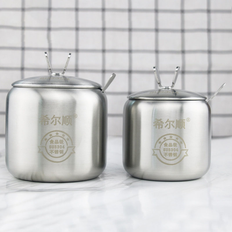 304 thickened stainless steel seasoning jar, circular chili oil, sugar, salt, spices, kitchen seasoning jar, kitchen supplies