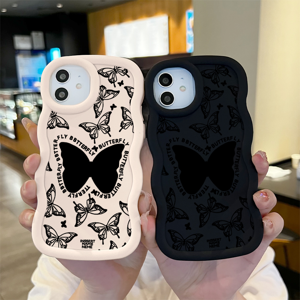 Jizetin for Redmi A3 A3x Back Cover Black Butterfly Macaron Bright Color Wavy Shape Soft Mobile Phone Cases. 