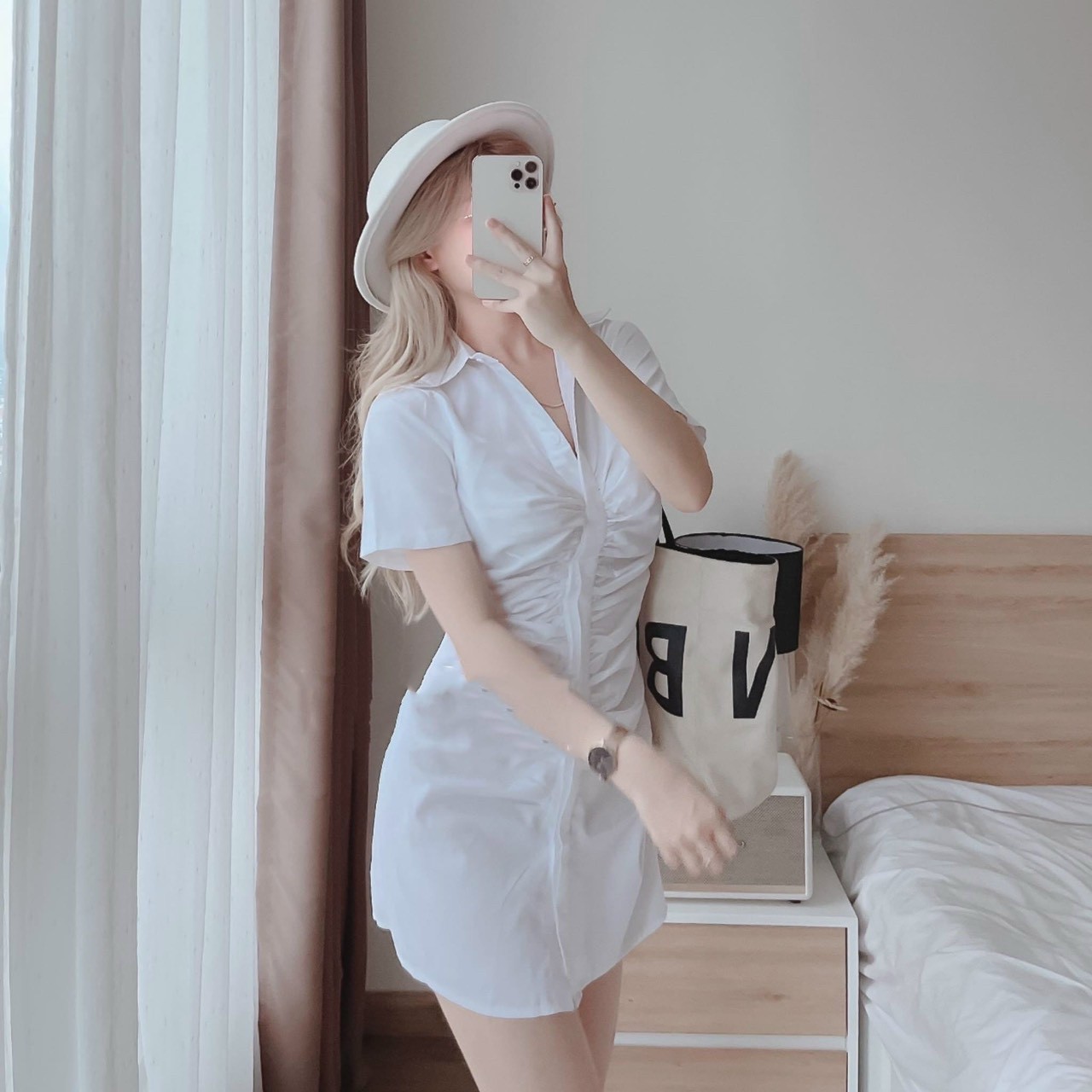 Đầm Đũi Cổ Sơ Mi Cài Nút