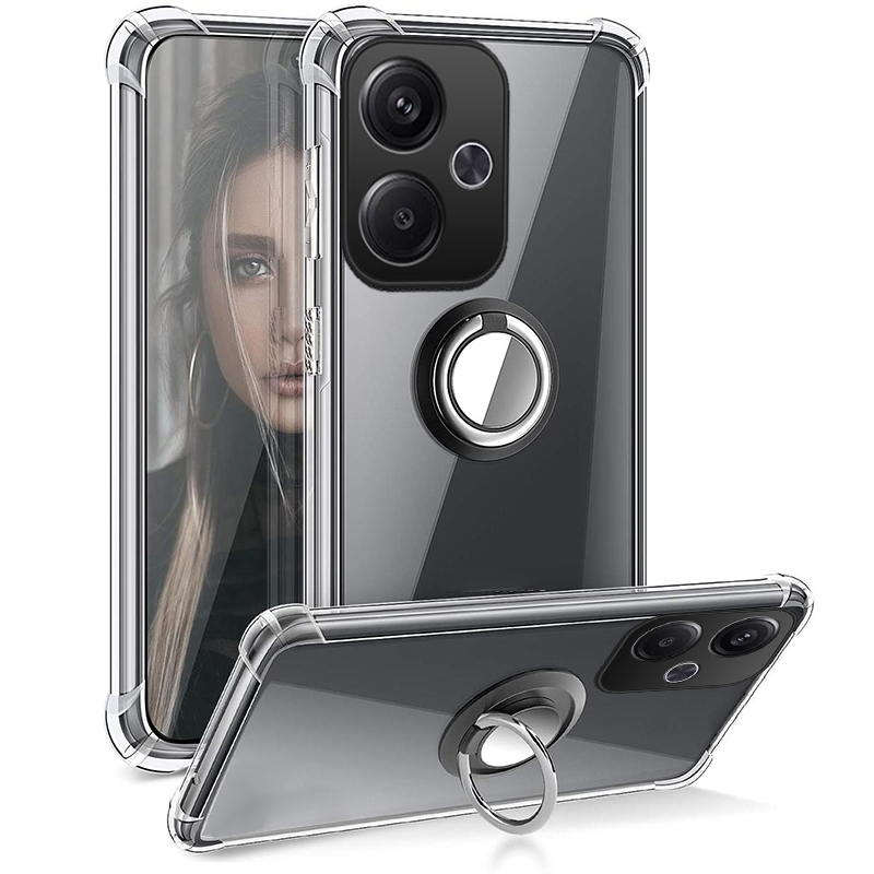 For Xiaomi Poco M6 Case Soft Clear Transparent Protector Shockproof Car Adsorb Holder Ring For Xiaomi Poco M6 4G Back Cover Phone Cases.