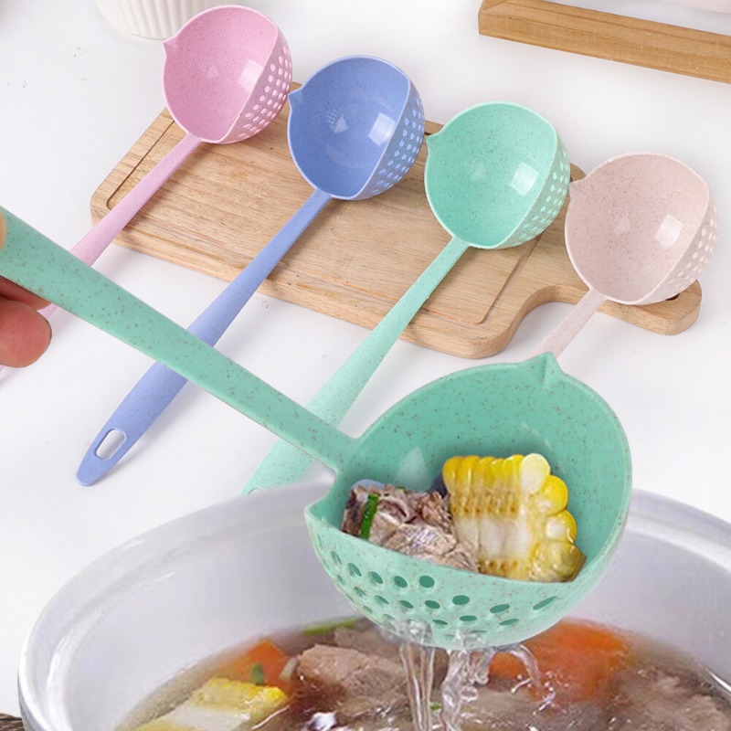 Soup Spoon Ladle Wheat Straw Spoons Long Handle Spoon Home Cooking Colander Utensils Tableware Spoon Kitchen Accessories