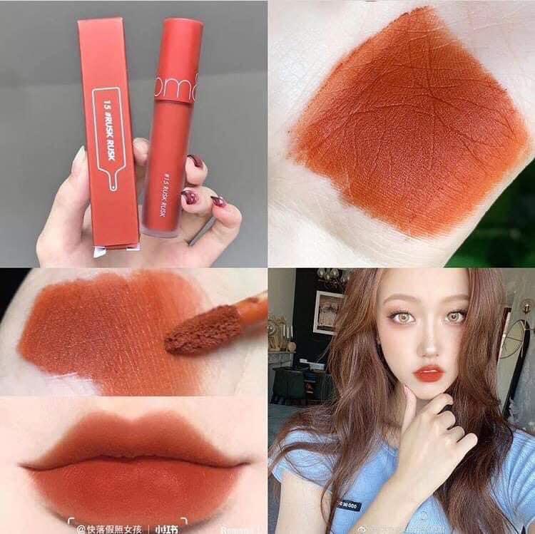 Son Romand Zero 15 cam cháy (son kem lì Romand Zero Velvet Tint)