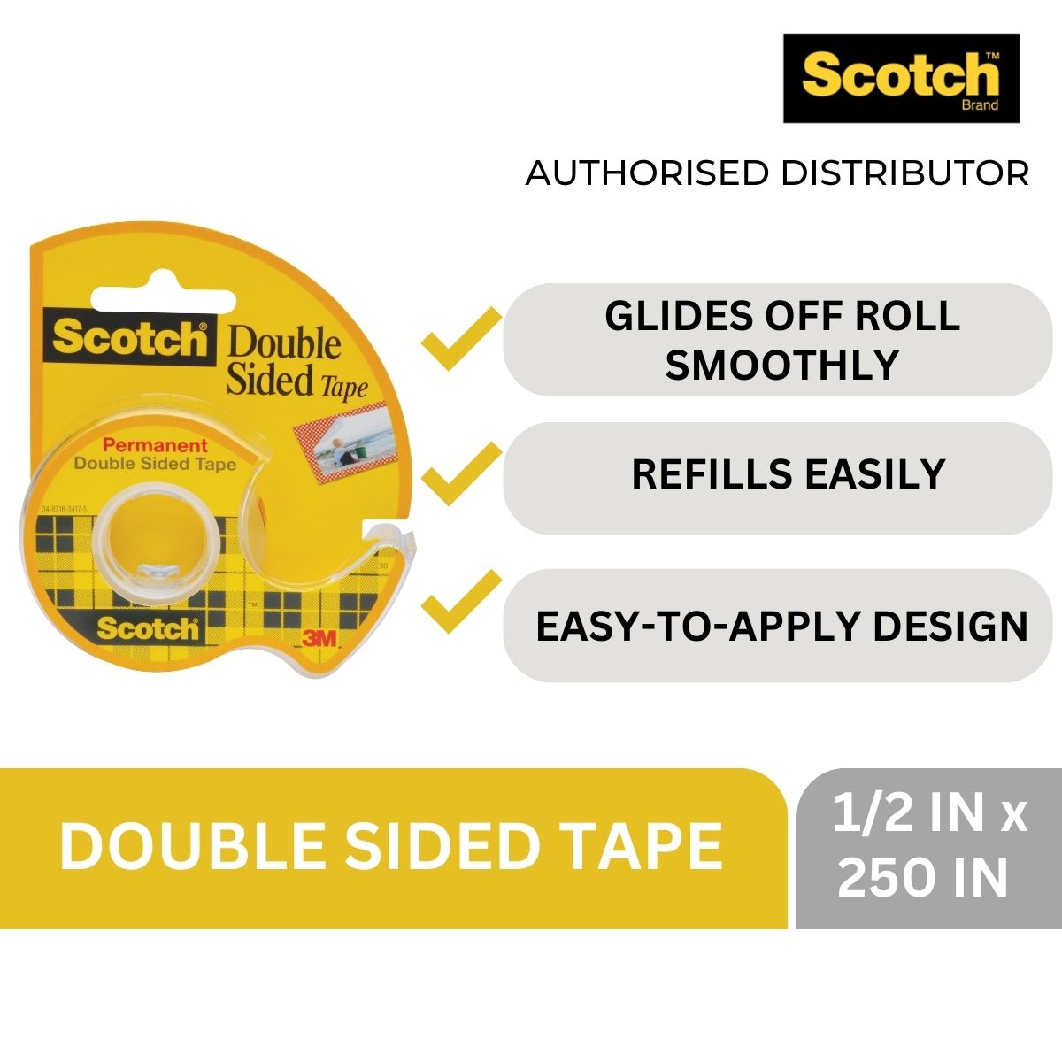 3M Scotch Double Stick Tape 1/2 x 250