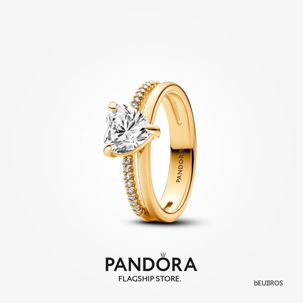 2024 new pandora 14k gold plated double band heart ring