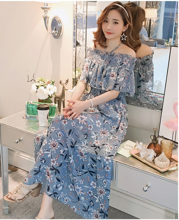 Đầm maxi dạo phố biển họa tiết hoa văn điệu đà xinh xinh beyeushop - by1130