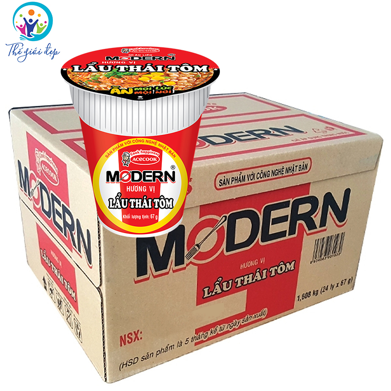 Mì ly Modern Lẩu Thái Tôm 67g thùng 24 ly