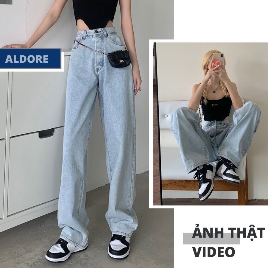 Quần jean nữ lưng cao ống rộng xanh - kem - hồng - trắng - xám nhiều màu sắc lựa chọn quần baggy nữ quần bò ống rộng dong phuong fashion