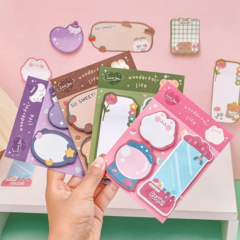 60Sheets 3 IN 1 Cute Animal Shape Sticky Notes Creative Message Memo Pads Hand Account Note Paper Student Stationery