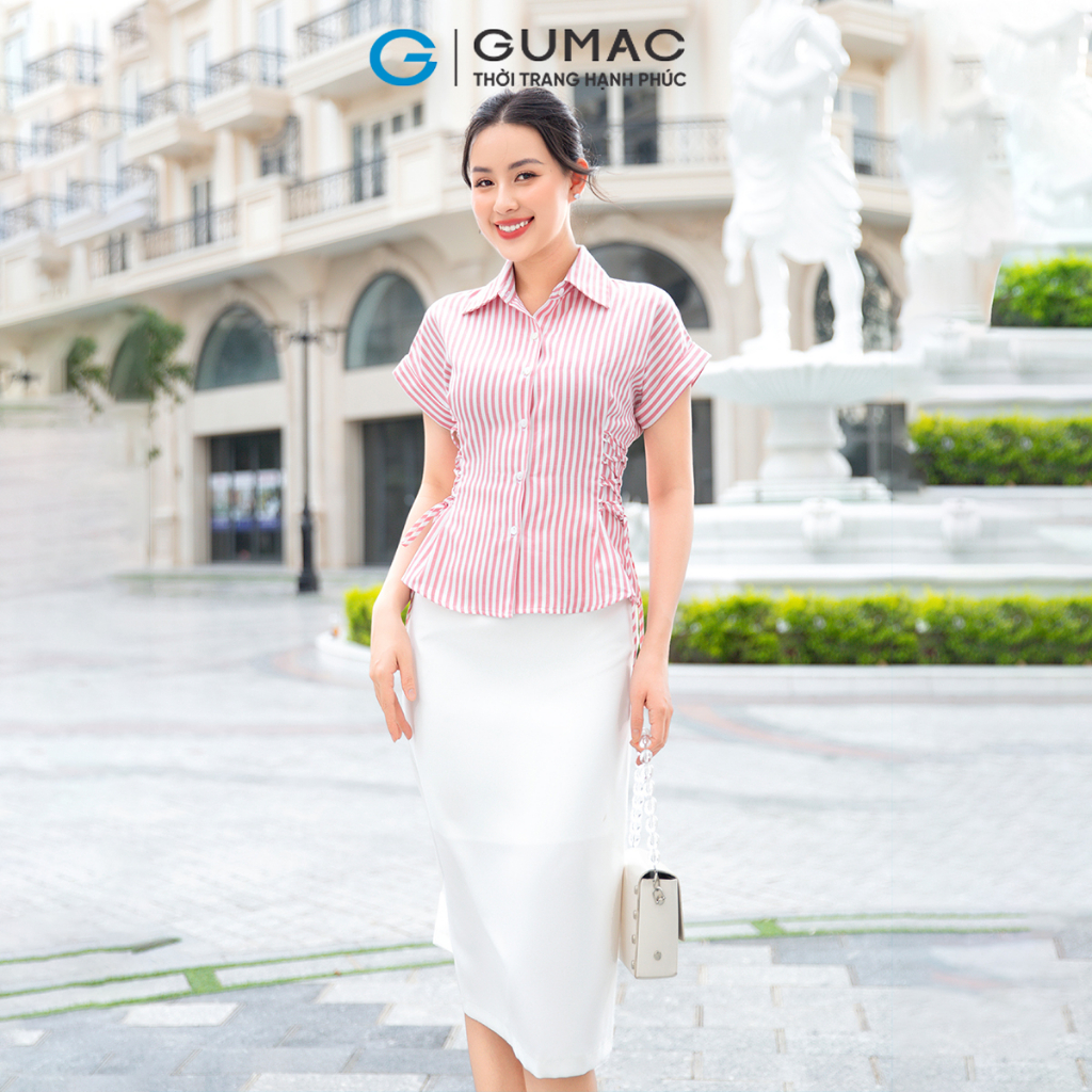 Áo kiểu nữ GUMAC AD09001 dáng peplum phối thắt dây eo