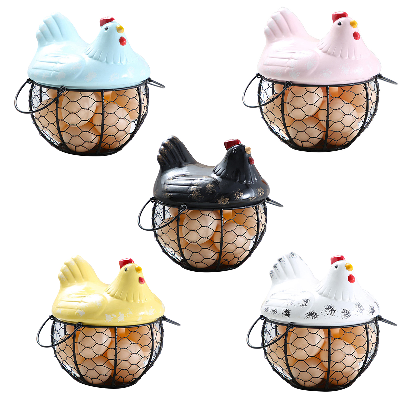 BlueH Egg Storage Basket Chicken Shape Decoration Iron Anti-slip Egg Storage Container for Kitchen