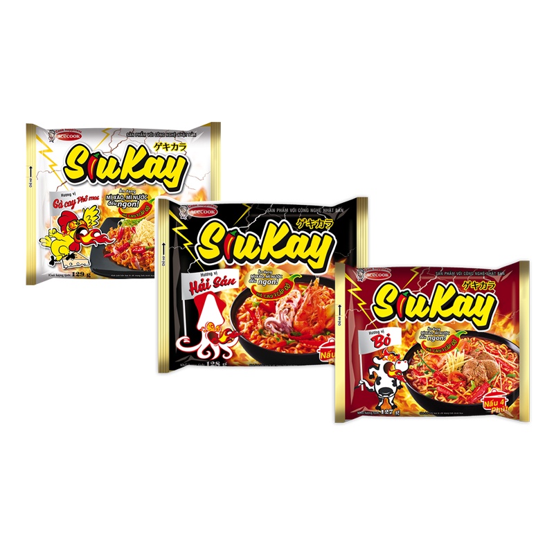 Mì SiuKay Acecook 3vị (Hải Sản ,Bò ,Gà cay Phô Mai) ( NT )