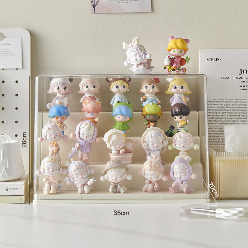 Cream wind blind box storage box table top dust bubble mart doll display case ladder tide play figure display stand