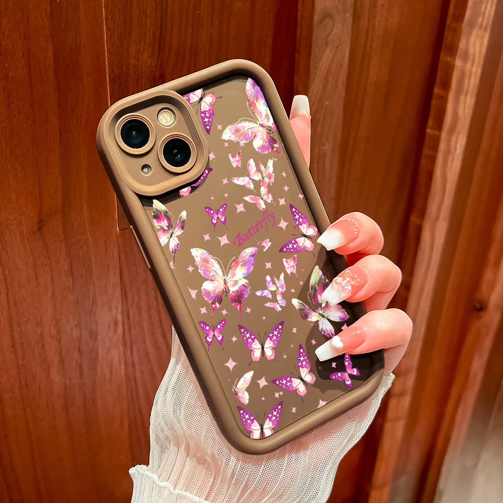 Hontinga for Infinix Smart 9 Hot 50i Mobile Phone Cover Pink Butterfly Pattern Case Ladder Soft Camera Protection Rubber Back Cover. 