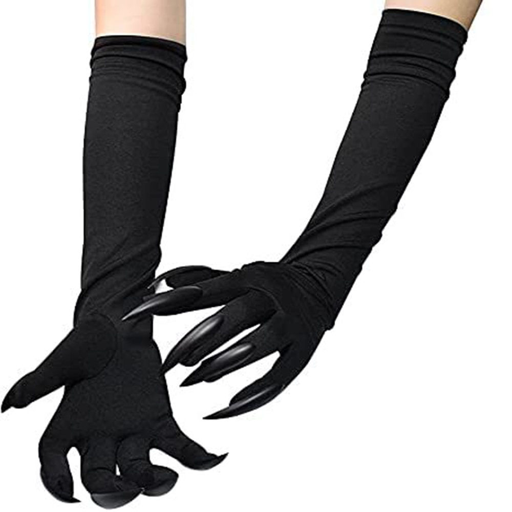 Halloween Gothic Long Nails Cosplay Gloves Funny Festival Witch Cosplay Costume Party Scary Props Black Mitten Gloves With Claws