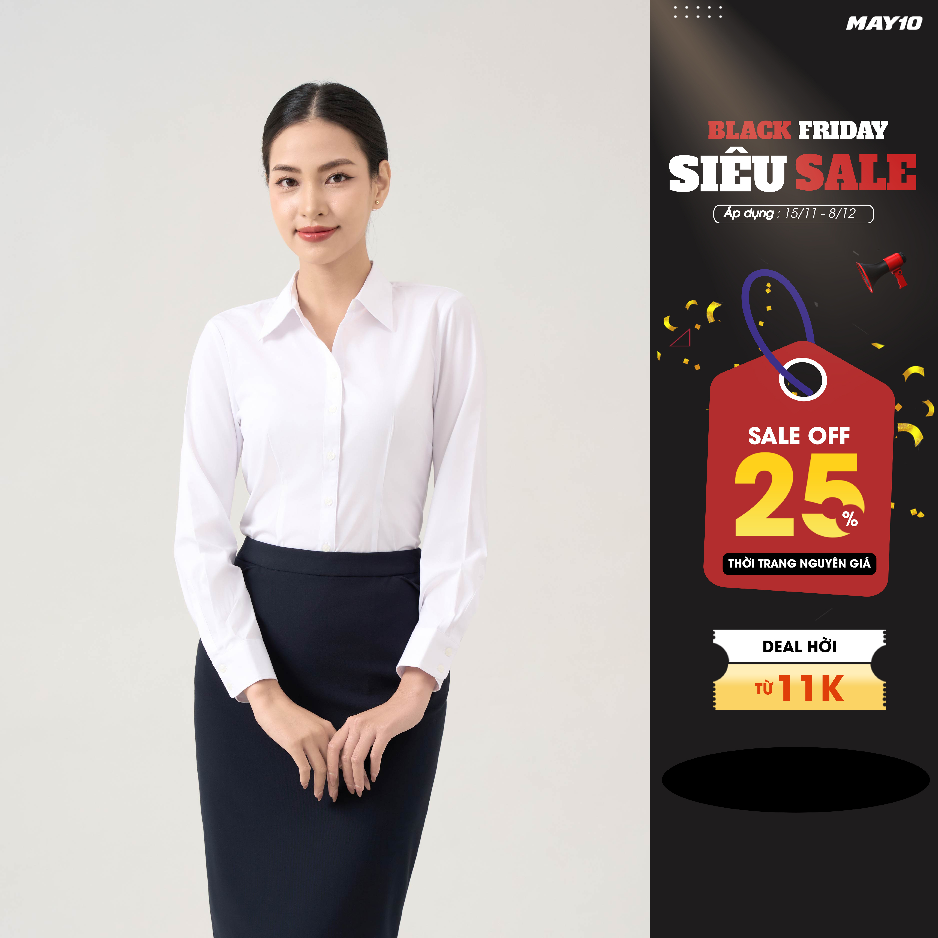 Áo sơ mi nữ trắng dài tay sợi tre May 10