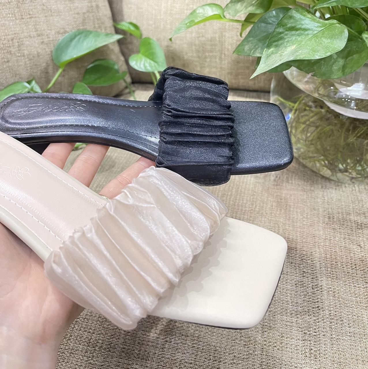 [SenXanh] Guốc quai ngang ren mỏng gót thấp  - 2P