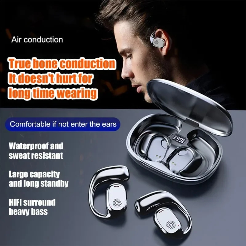 Tai nghe không dây dẫn truyền qua xương tai nghe bluetooth bin hiển thị điều khiển bằng cảm ứng tai nghe đeo tai Tai nghe Bluetooth