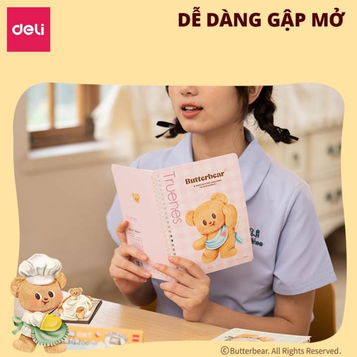 Sổ Lò Xo Deli BUTTER BEAR A5 80 Trang Giấy Kẻ Ngang Chống Lóa Deli - Sổ Tay Ghi Chép Gáy Xoắn Sổ Vở Học Sinh Takenote - Hình ảnh 4