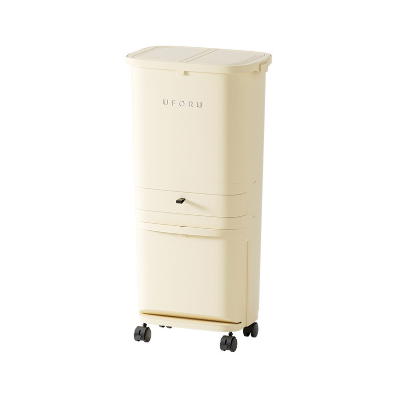 YONUO Kitchen trash can, household large press type, with pulley, cream wind, no bending, multi-layer dry and wet separation trash can