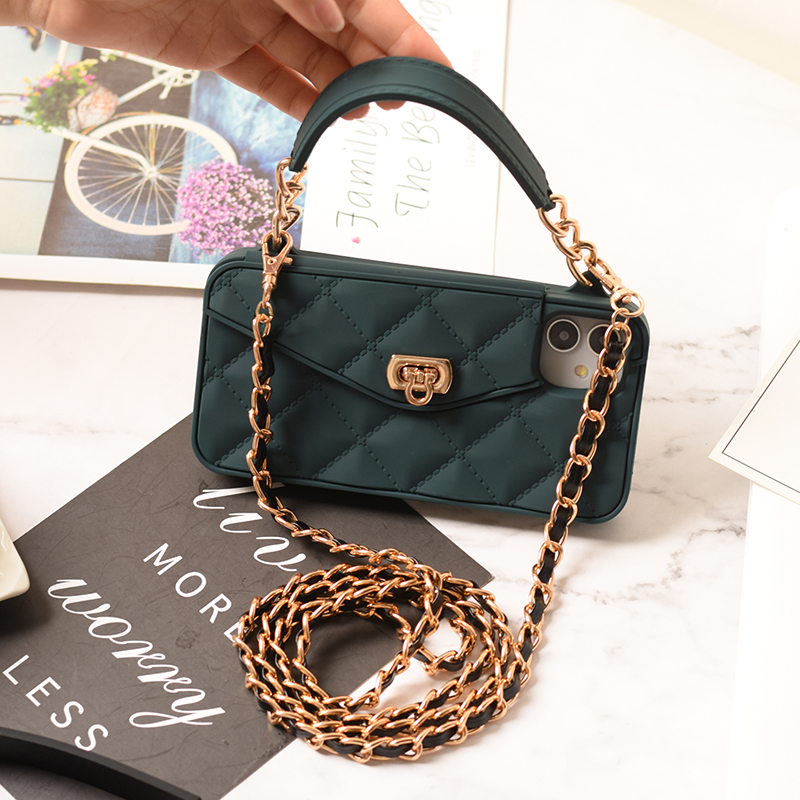 Fashion Card Package Wallet Handbag Protect Case for IPhone 14 Pro Max 13 12 11 Pro XS Max XR 6s SE 7 8 Plus Soft Silicone Shockproof Cover With Metal Leather Shoulder Strap