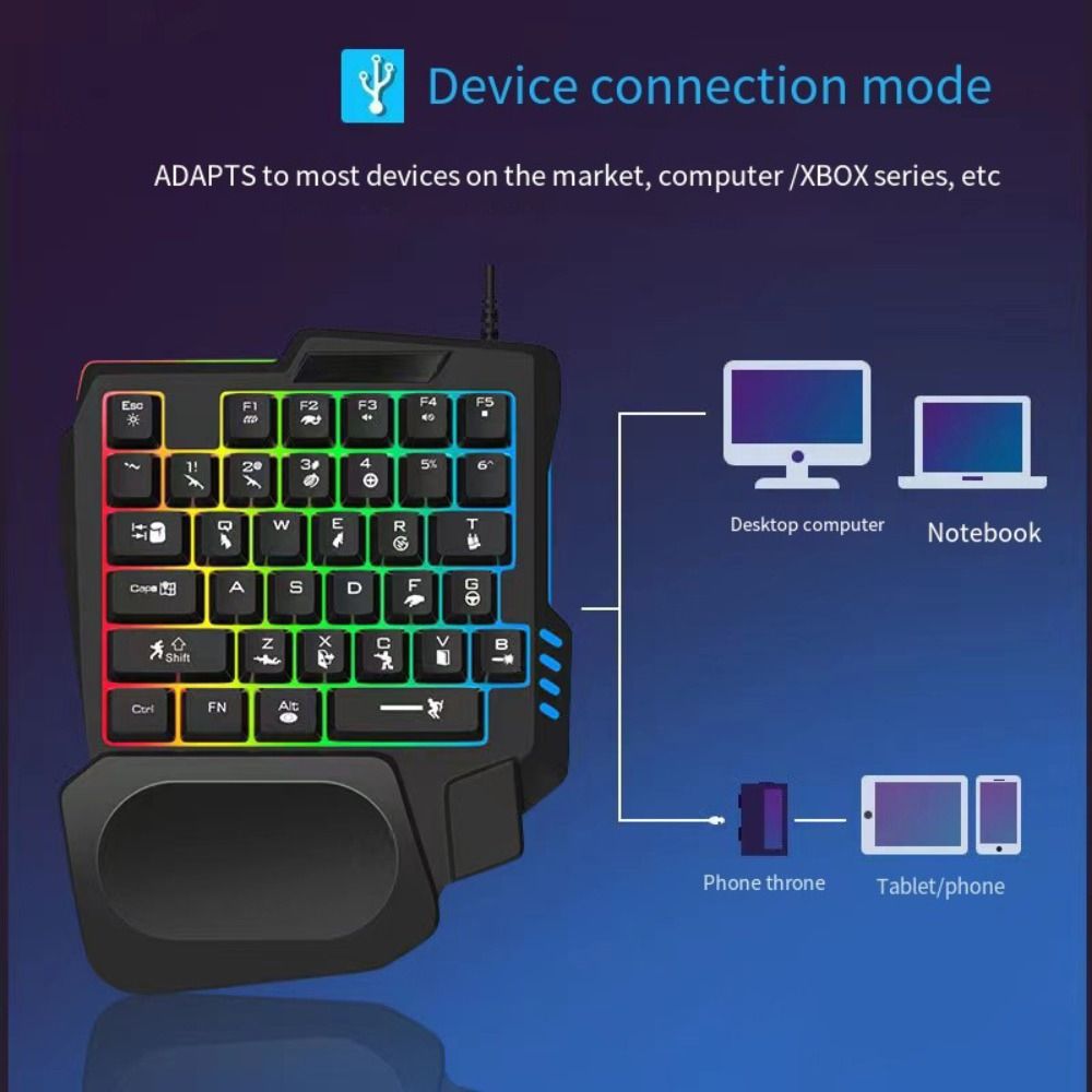 Single Hand Computer Keyboard Single Handed Numpad Single Hand Keyboard Luminous Ultra-slim One ...
