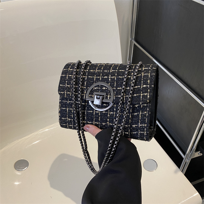 Deere Jack women's shoulder bag fashion chain bag woolen plaid bag women's new trendy versatile plaid small square bag Korean style fashion
