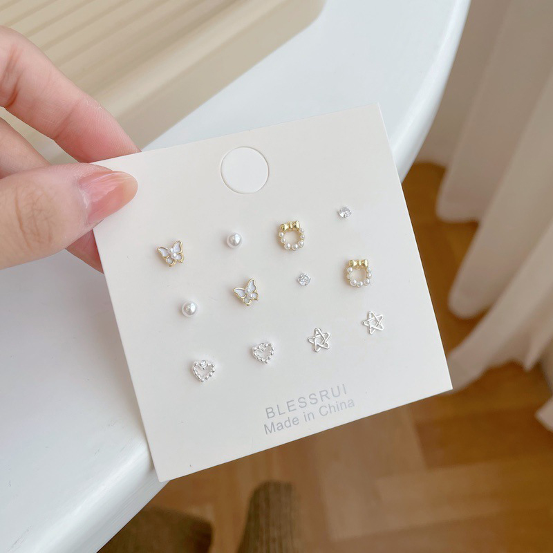 1Set Fashion Delicate Pearl Stud Earring Set Simple Cute Korean