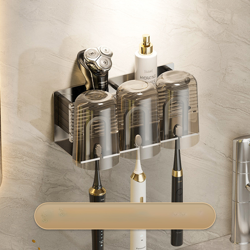 ZUOGUAN Bathroom non perforated dental cup and toothbrush storage rack, bathroom electric toothbrush rack, wall mounted mouthwash cup storage rack