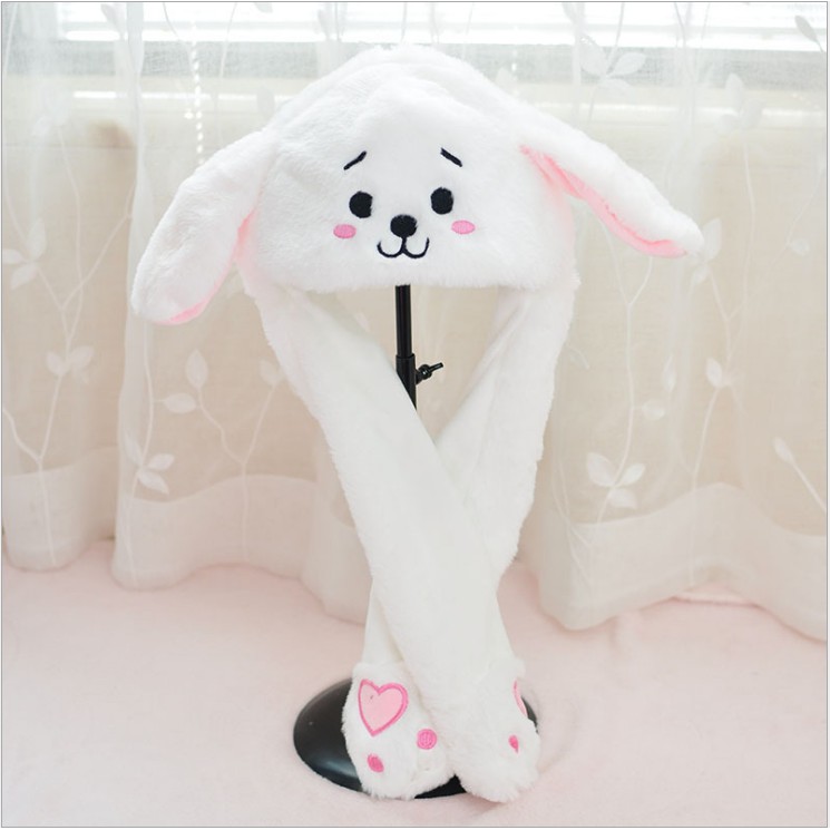 Tik Tok Kpop BTS BT21 Carton Fashion Moving Hat Rabbit Ears Plush Sweet Cute Airbag Cap Plush Toys Gifts For Kids Girl Photo Pro ulc. 