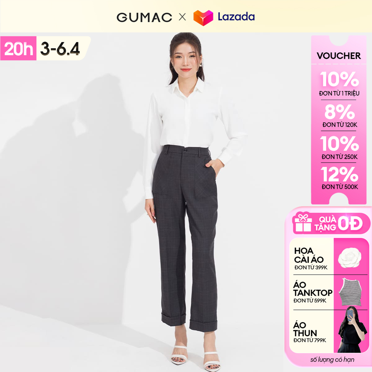 [15 - 17.6 |Voucher 8-15%] Quần suông túi đắp GUMAC QD05019