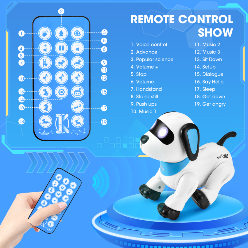 Remote Control Robot Dog Toy, Programmable Interactive & Smart Dancing Robots For Kids 5 And Up, RC Stunt Toy Dog With Sound LED Eyes, Electronic Pets Toys Robotic Dogs For Kids Gifts