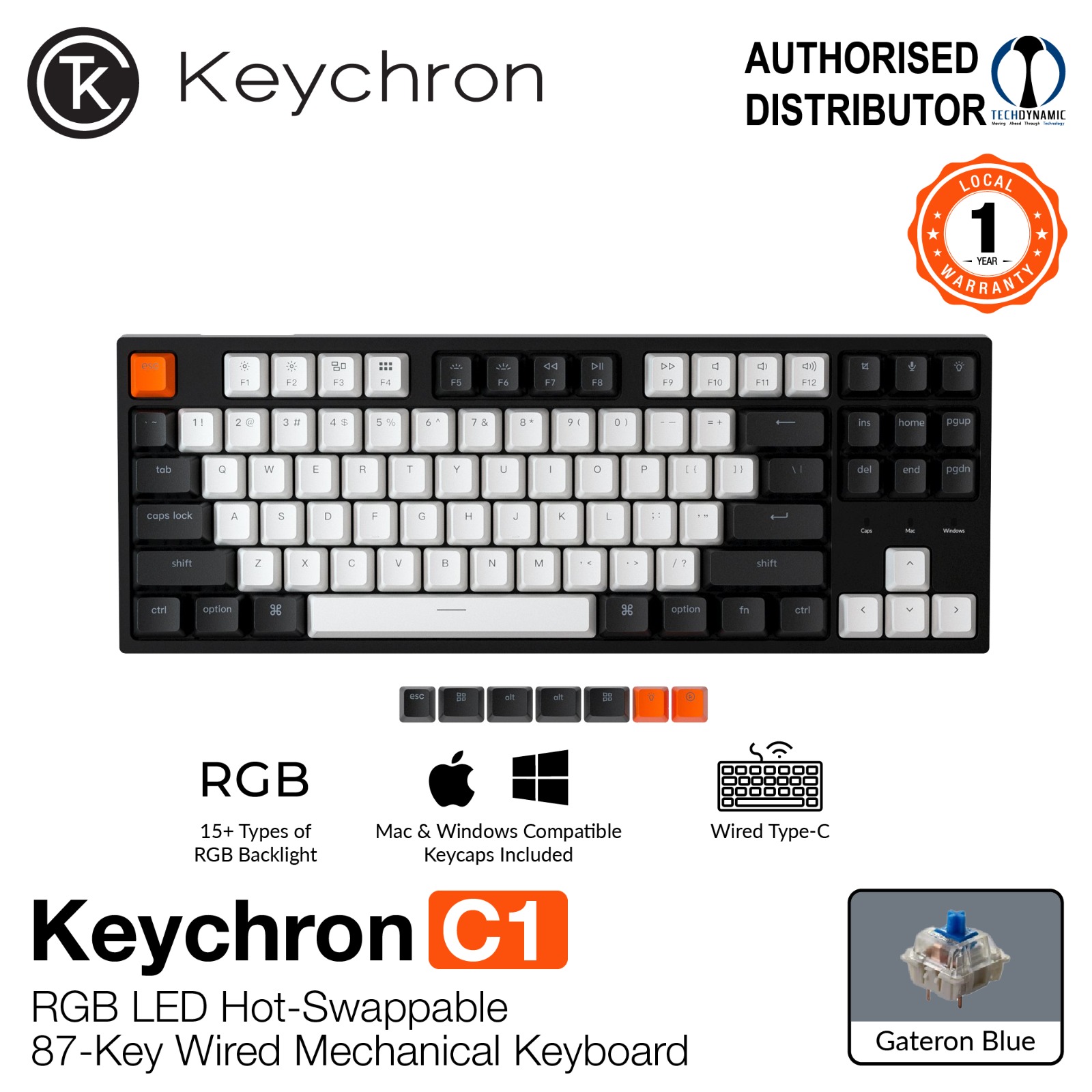 Keychron C1 87 keys TKL Hot Swappable RGB Wired Mechanical Keyboard [3