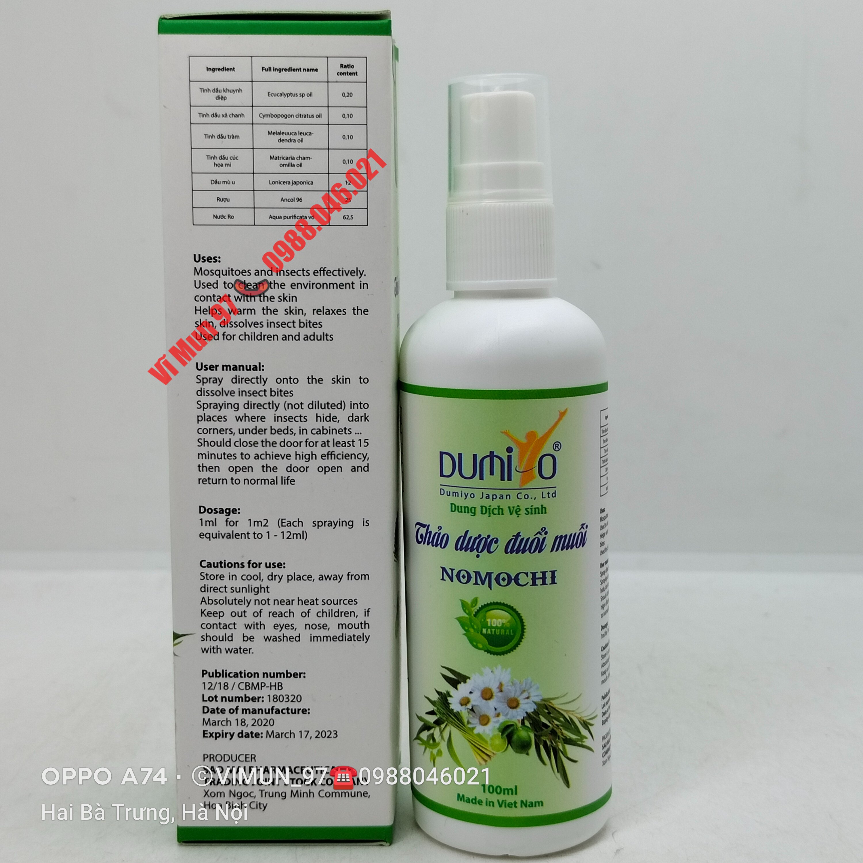 Thảo dược đuổi muỗi NOMOCHI chai xịt 100ml