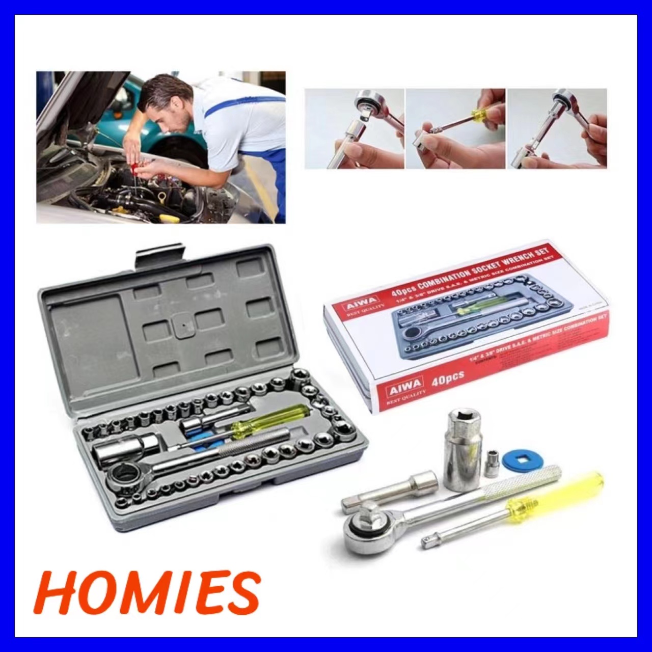 Homies 40PCS Repair Set Tool Box Spanner DIY Wrench Autoloading Car