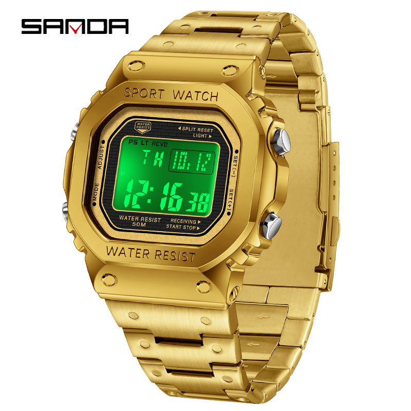 SANDA New All Metal Watch Trend Design Sports Multifunctional Waterproof Night Light Men's Watch SD2162-3. 