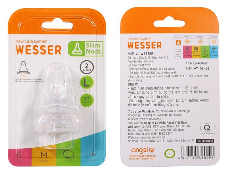 Núm Ti Bình Sữa Wesser Cổ Hẹp S,M,L,+