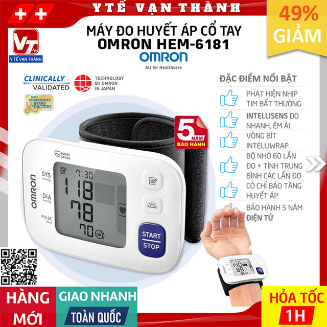 ✅ Máy Đo Huyết Áp Cổ Tay Omron HEM-6181 | BẢO HÀNH 5 NĂM | CHÍNH HÃNG DKSH -VT0009 - Y Tế Vạn Thành