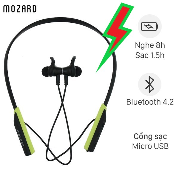 Tai nghe Bluetooth Mozard Flex4 Đen Xanh- kiểu dáng thể thao, kháng nước thumbnail