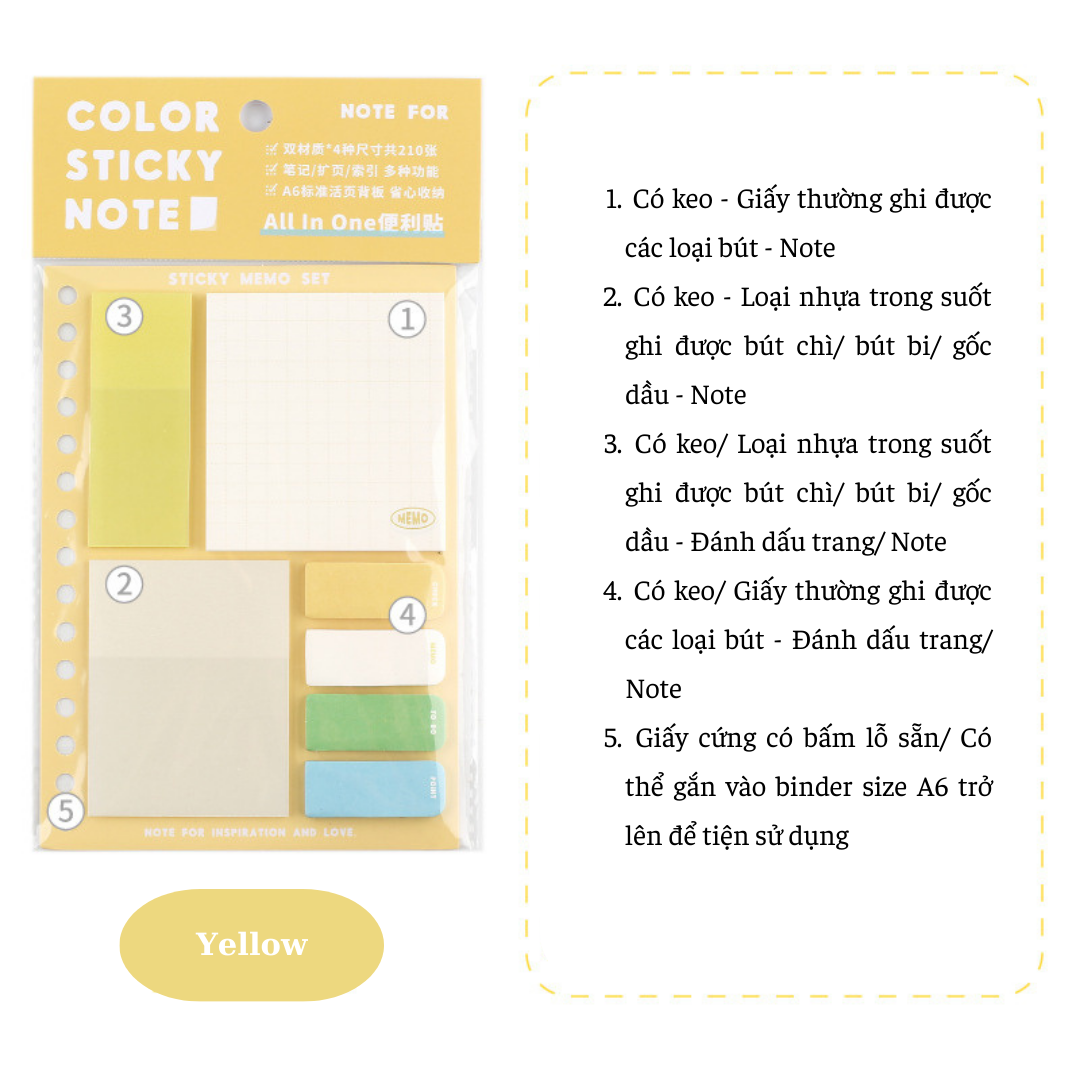 Giấy note - bộ giấy ghi chú/ đánh dấu trang note for color sticky note all in one