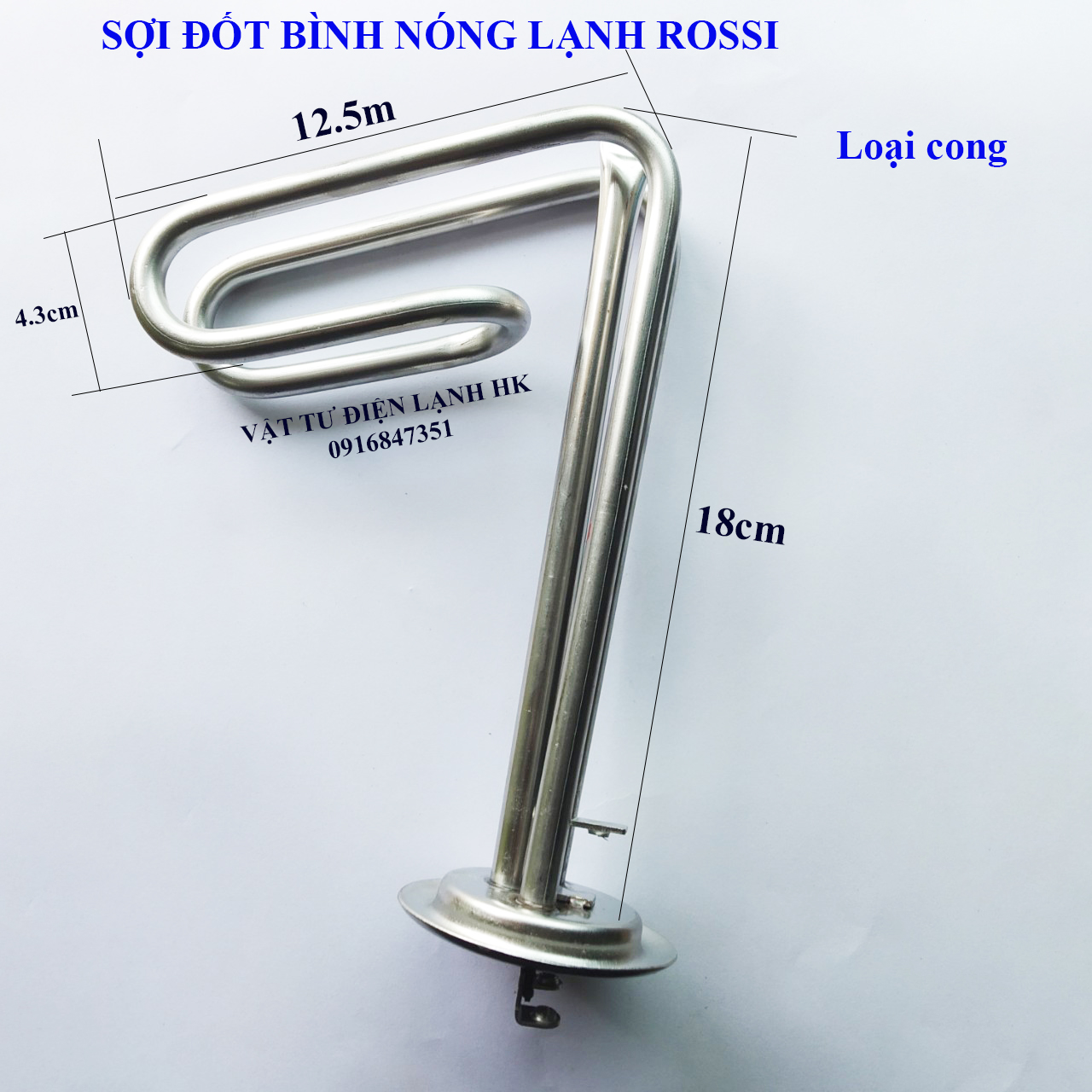 Sợi đốt bình nóng lạnh Rossi cong chữ L 15 lít - Thanh đốt bình nóng Rosi Thanh đun bnl Rossi hàng Mới