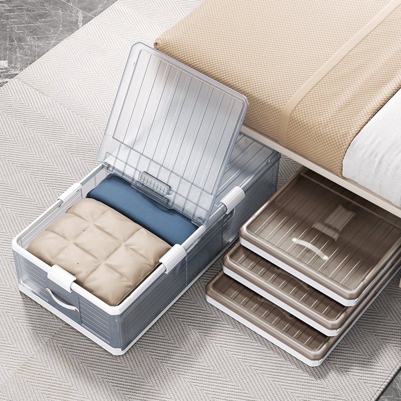Folding storage cabinet under the bed, flat household storage box with wheels, drawer-type thickening storage box, compression storage box