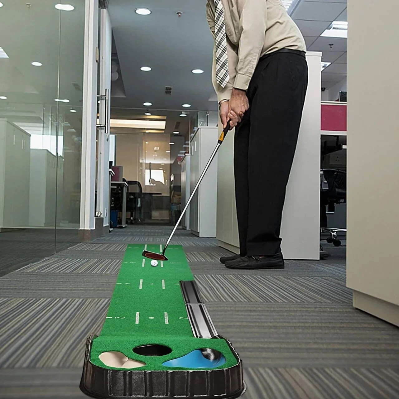 Pgm Golf Trong Nhà Đặt Mat Putter Huấn Luyện Viên Màu Xanh Lá Cây Thảm Thực Hành Đặt Bóng Trở Lại Thảm Pm005