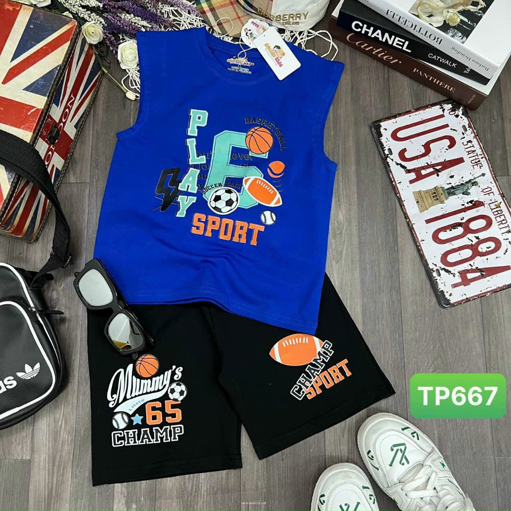 Bộ quần áo bé trai mẫu bóng chày sát nách từ 10kg đến 28kg-hoàng nam kids