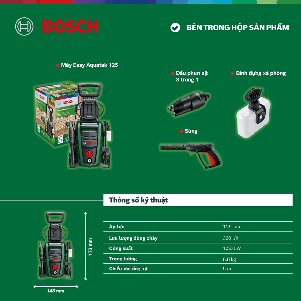 [Trả góp 0%] Máy phun xịt rửa Bosch Universal Aquatak 125