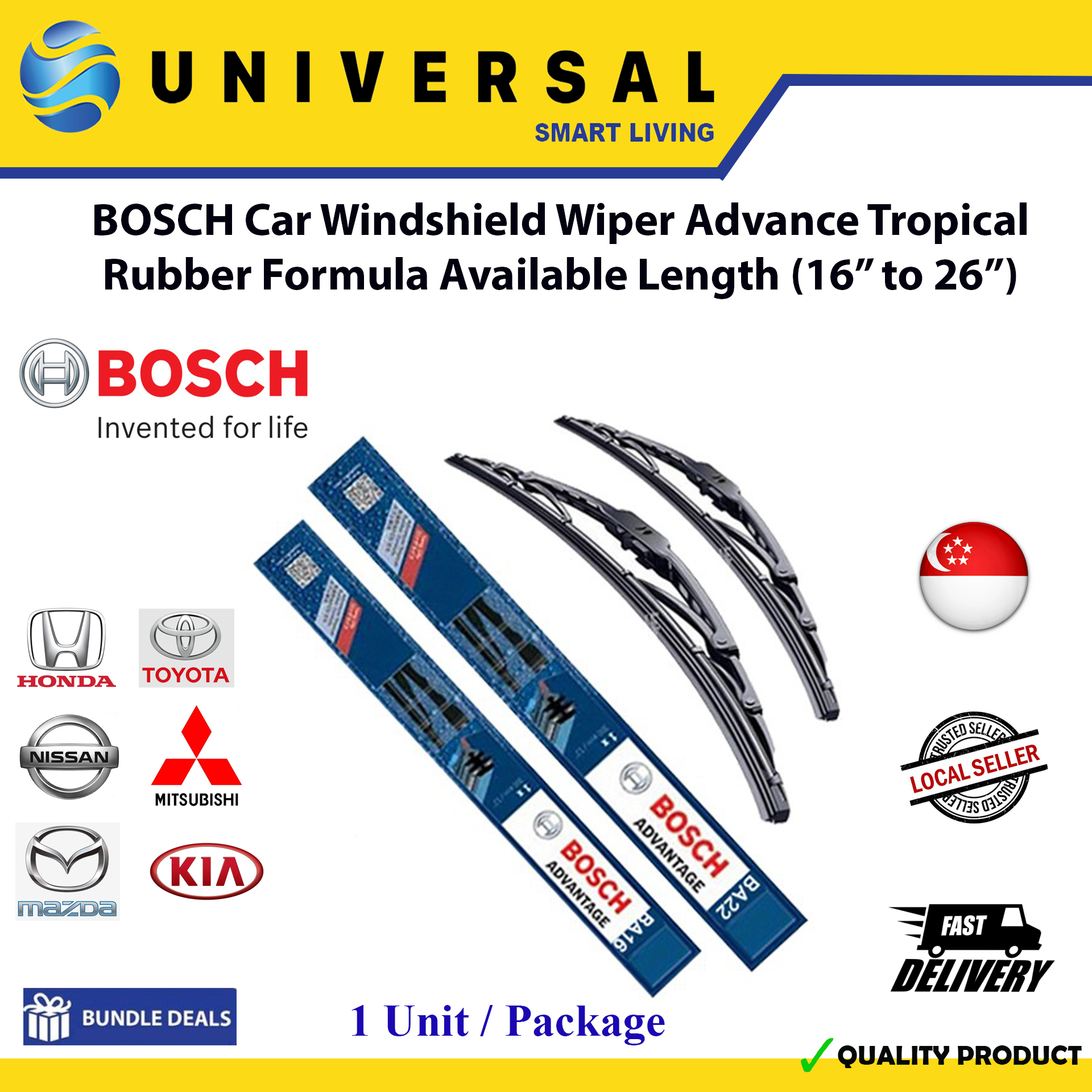 [SG SHOP SELLER] BOSCH Car Windshield Wiper Advance Tropical Rubber