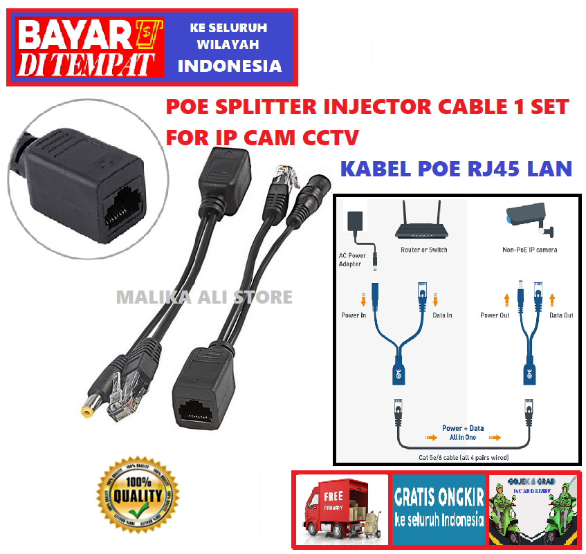 POE SPLITTER INJECTOR CABLE SET FOR IP CAM CCTV KABEL POE RJ45