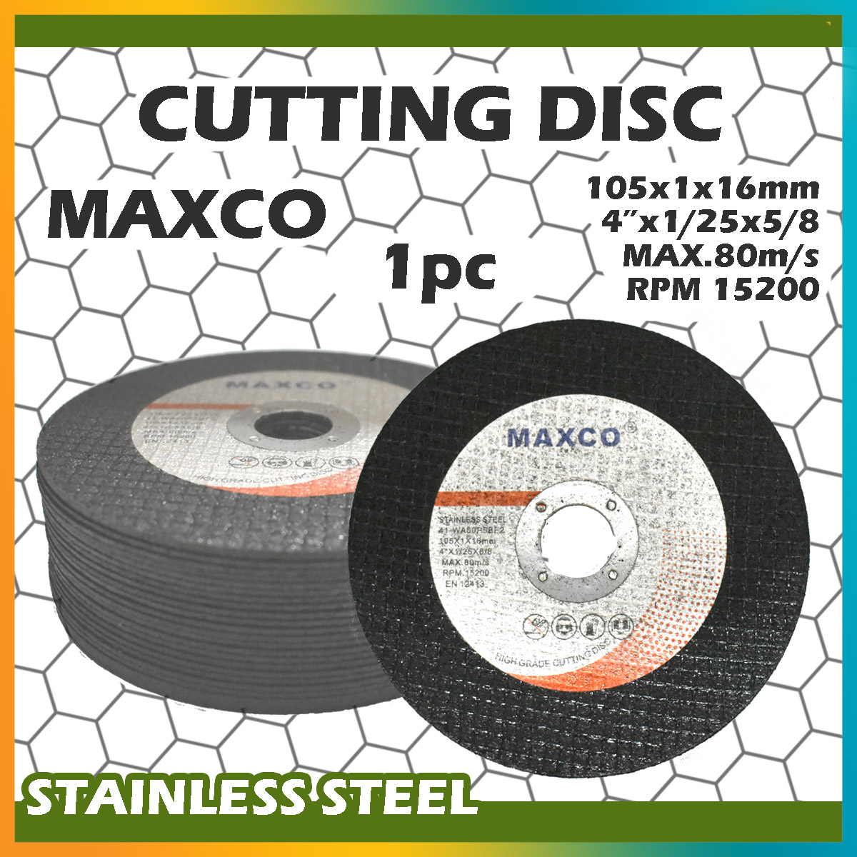 MAXCO Black Cutting Disc Stainless Steel 105 x 1 x 16mm 4" x 1.25 x 5/8