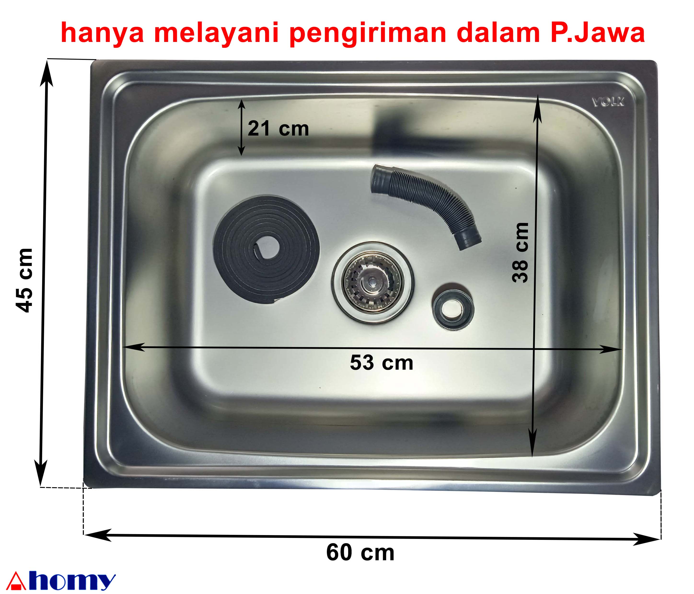 bak cuci piring 1 lubang volk ws6045 6045 (jumbo bowl) 604521 polos