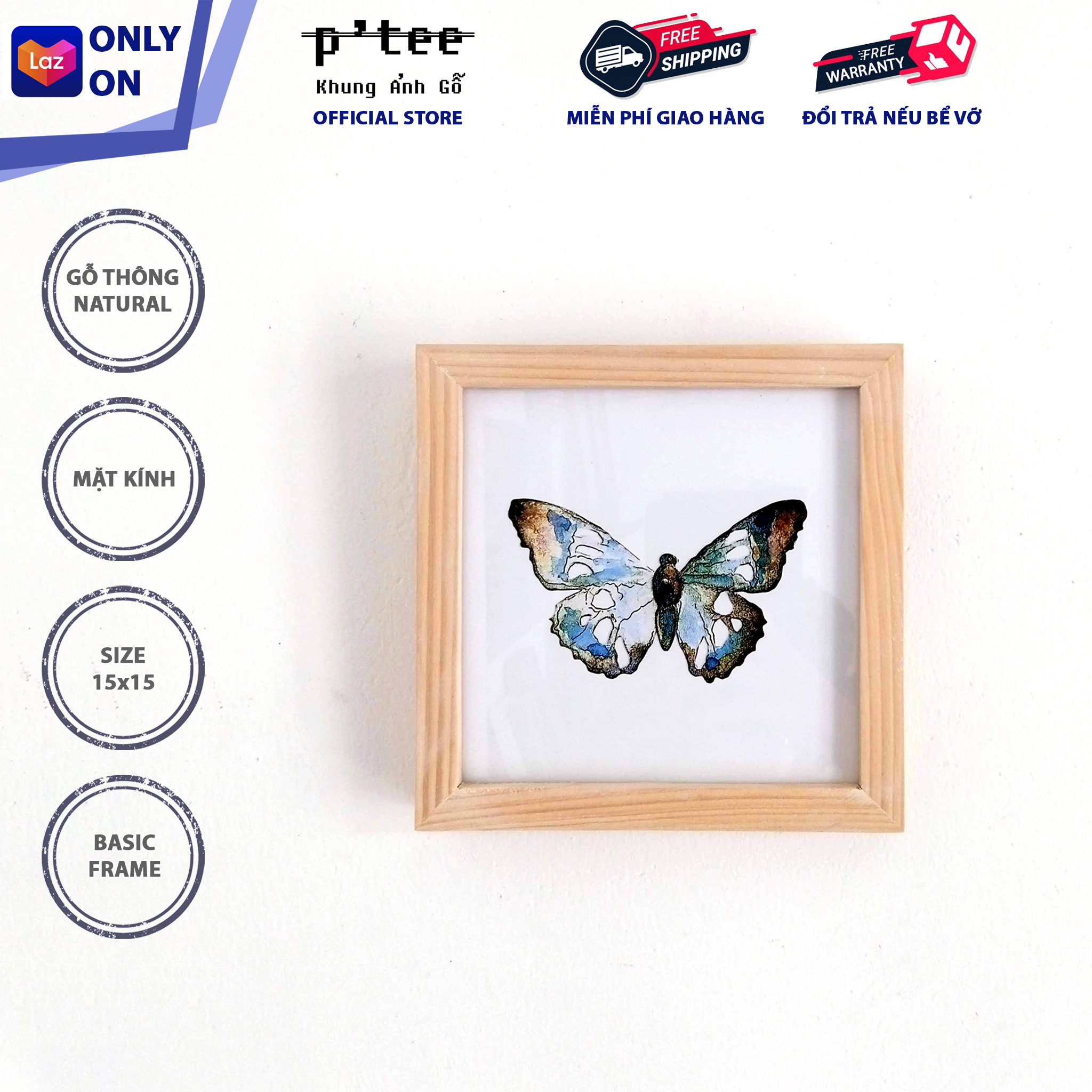 Photo Frame Wood Basic 15x15 - Picture Frame Pinewood and Glass Wall Decoration - Wood Frame by P'Tee